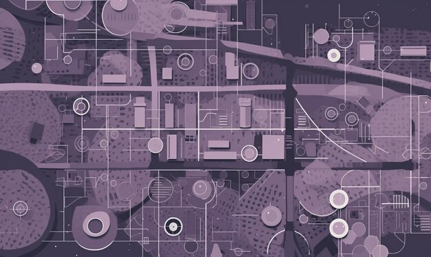 purple abstract background with circles and lines and a city generative ai