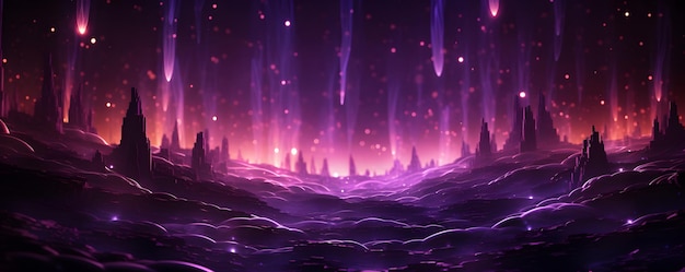 Фиолетовый абстрактный фон со светящимися частицами концепции цифровых технологий