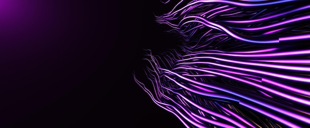 暗闇の中で紫色の抽象的な触手