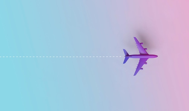 Purple airplane on gradient background Travel concept