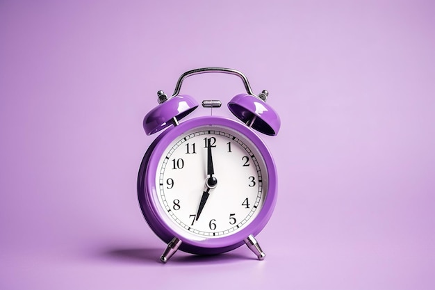 purple alarm clock on a purple background