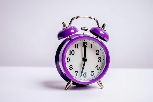 purple alarm clock on a white background