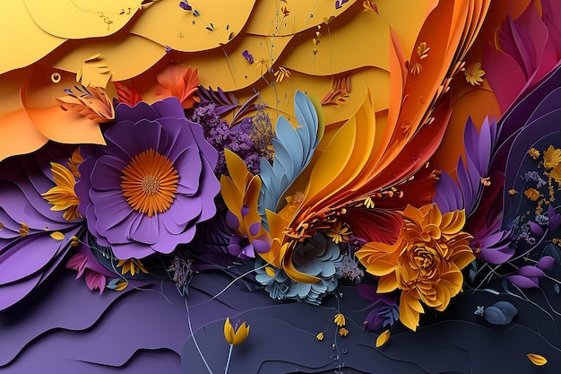 Purple and Amber Abstract Paper Artwork