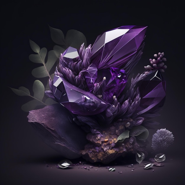 Purple amethyst crystal on a black background