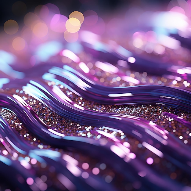 Фото Фиолетовые и золотые блестящие волны на фиолетовом фоне