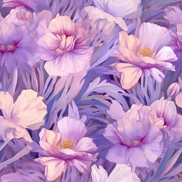 Фото Фиолетовые и белые цветы находятся в поле фиолетовой травы генеративной ай