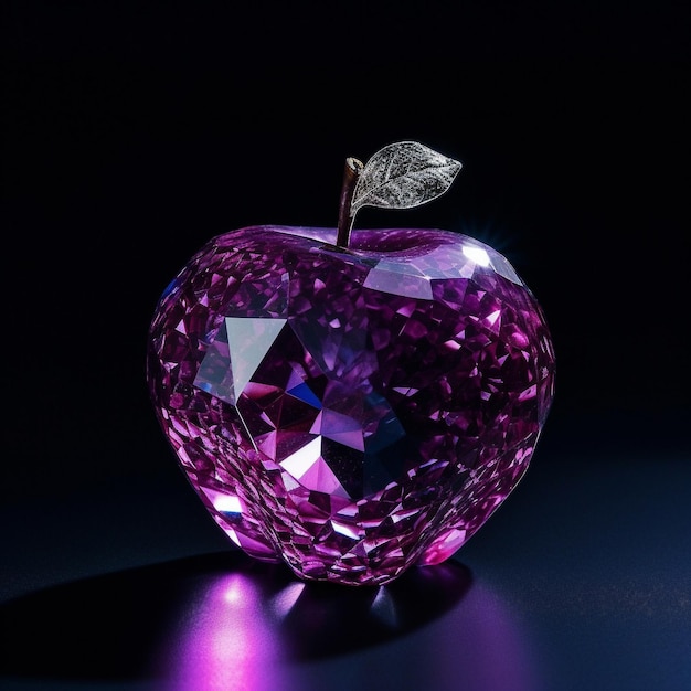 a purple apple with a butterfly on the top.