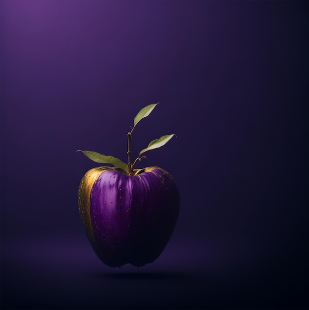 Photo a purple apple with a leaf on it