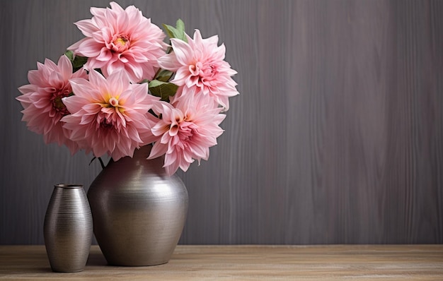 Purple autumnal flowers in vase and lit candle on wooden rustic background