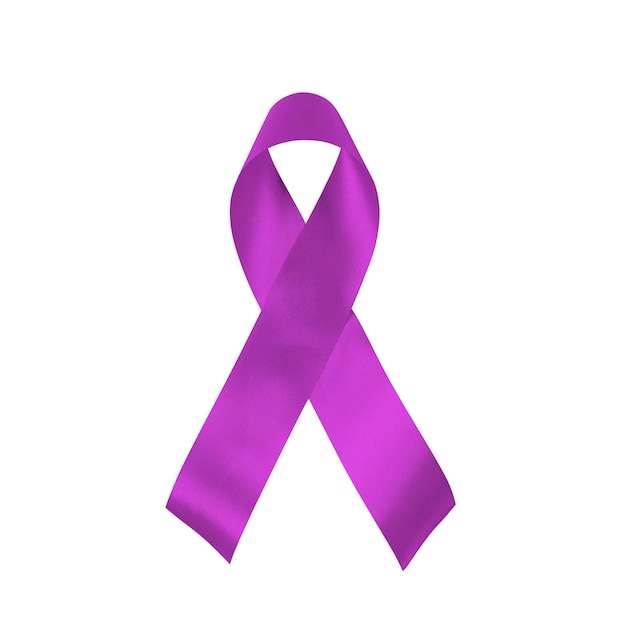 Photo purple awareness realistic ribbon isolated on white background top view