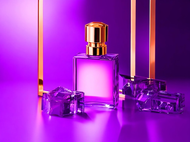 Purple background product shooting luxury crystal case perfume with no brand text or brand banner