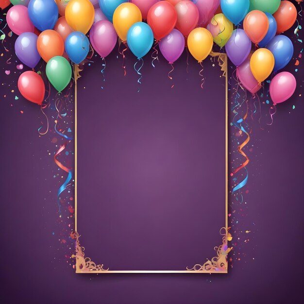 a purple background with balloons and a gold frame with a gold frame with a gold frame with a gold frame