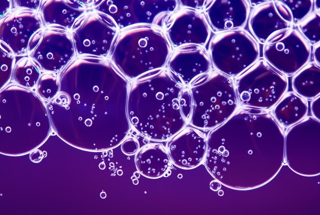 A purple background with bubbles and water drops