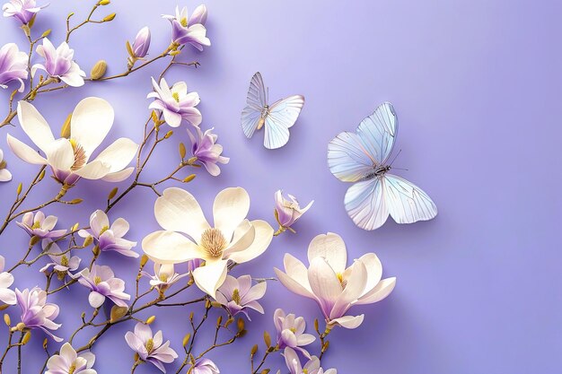 Photo a purple background with butterflies and butterflies on it