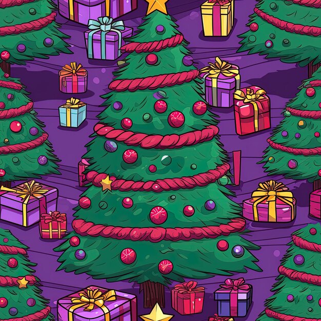 Photo a purple background with a christmas tree and presents