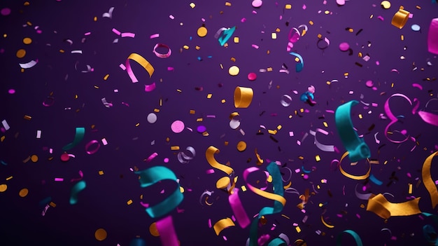 A purple background with confetti and a bunch of confetti.