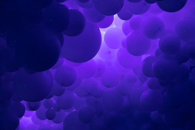 Purple background with flying balloons clean design 3d abstract realistic banner