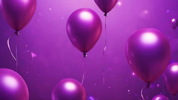 Purple background with flying balloons clean design 3d abstract realistic banner