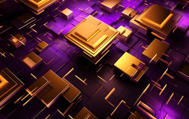 A purple background with gold cubes and a purple background.