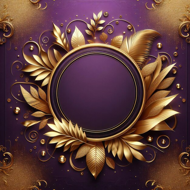 Photo a purple background with a gold frame with a purple background with a gold circle and a gold frame