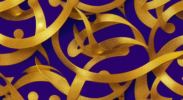 A purple background with gold swirls and a heart in the middle.