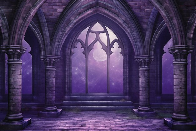 Photo purple background with gothic archways