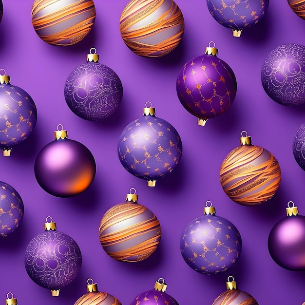 A purple background with a lot of christmas ornaments.