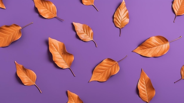 A purple background with orange leaves on a purple background
