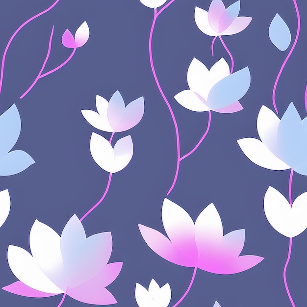 A purple background with a pattern of flowers and the words tulips on it.