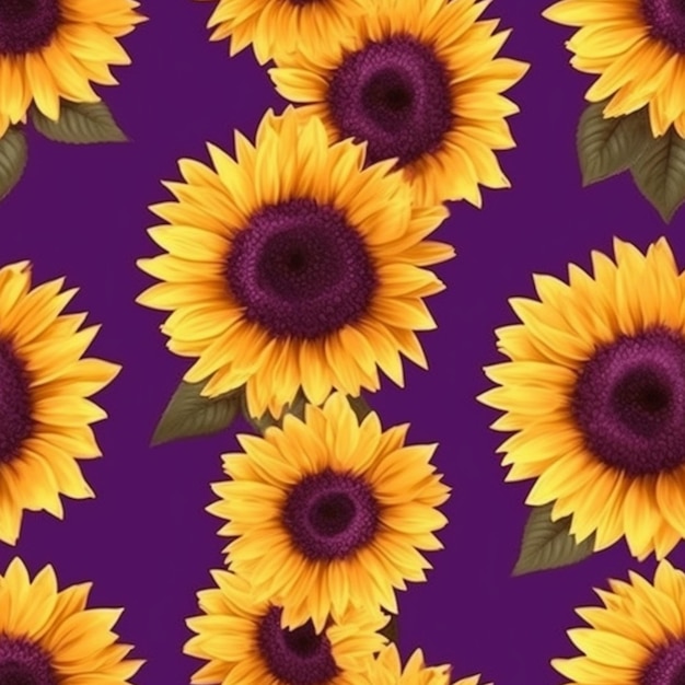 A purple background with a pattern of sunflowers
