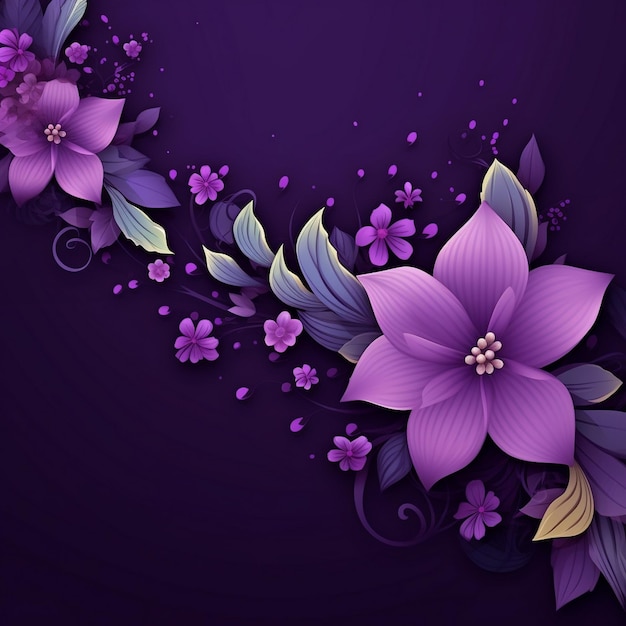 Фиолетовый фон с фиолетовыми цветами и листьями