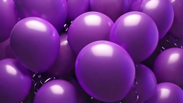 Purple background with realistic purple balloons celebration 3d render