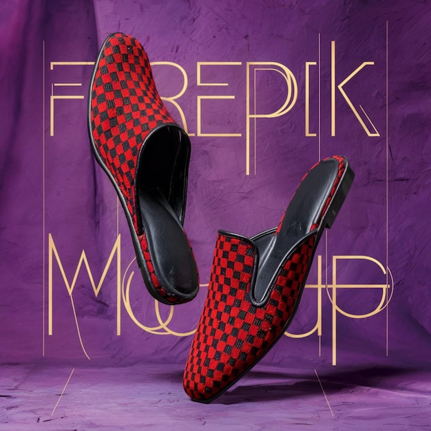 a purple background with a red shoe display that says freehand