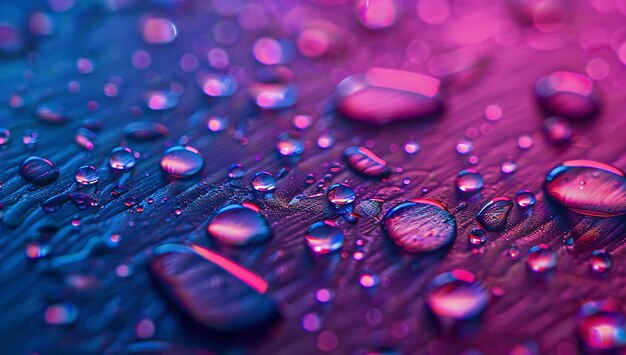 a purple background with water drops and purple lightBright background transparent water drops on