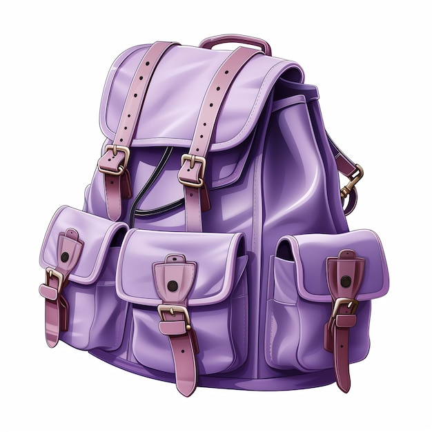 a purple backpack with leather straps and leather straps