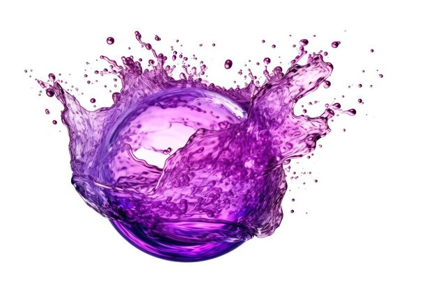 Foto una palla viola viene riempita d'acqua e ha un spruzzo d'acqua dentro.