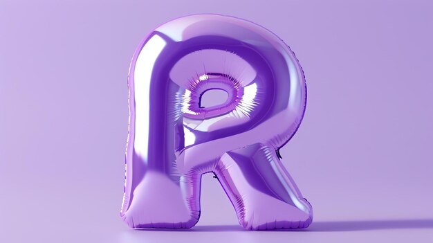 Foto un palloncino viola a forma di lettera r il palloncino è su uno sfondo viola