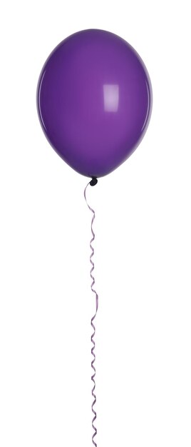 Purple balloon with ribbon isolated on white