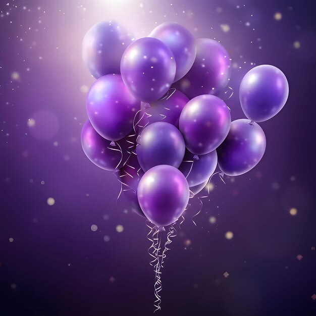 Purple balloons and confetti on a light background space for your own content Banner New Years party and celebrations