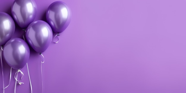 Purple balloons on a purple background with space for text Purple banner Generative AI