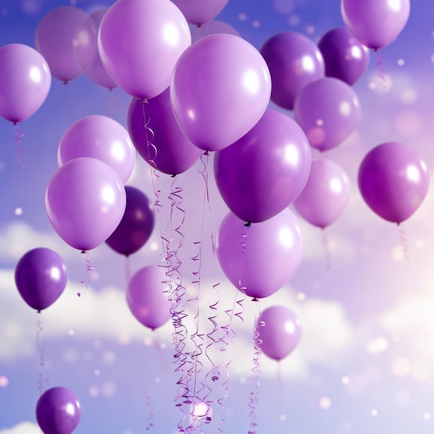 Purple balloons and ribbons on blurred background vector illustration