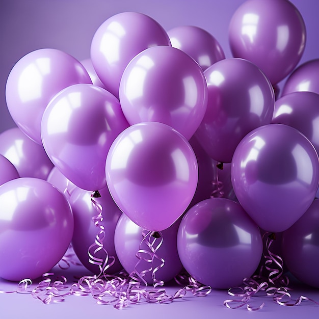 Purple balloons with a purple ribbon on the bottom