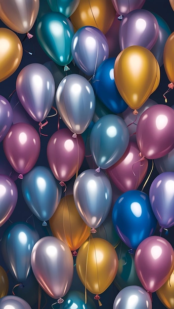 purple balloons with a red ribbon and a blue one