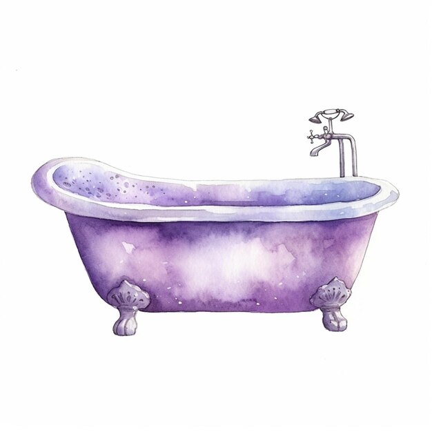 Photo purple bathtub with a white faucet and a white faucet generative ai