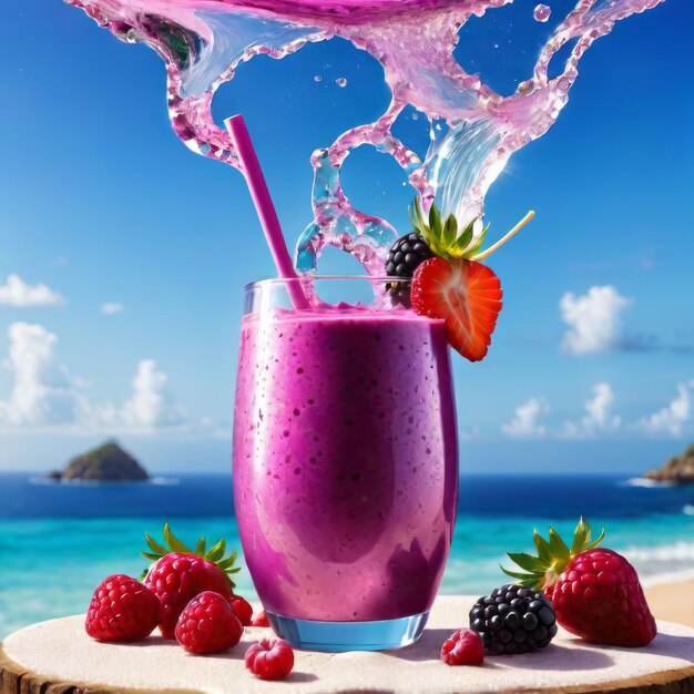 Purple Berry smoothie on a white wooden background