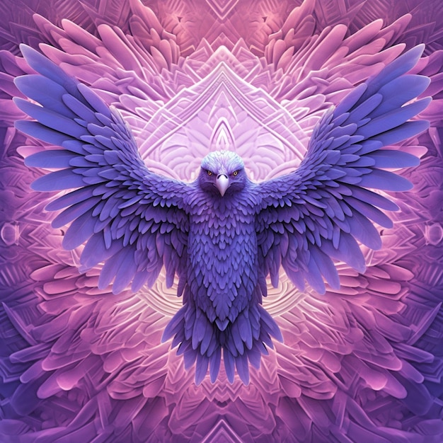 A purple bird with wings spread and a purple background