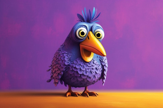 A purple bird with a yellow beak and a gold ring