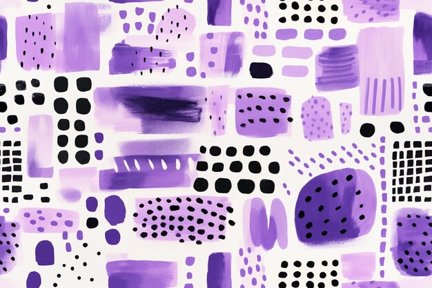 Purple and black abstract painting with dots and lines generative ai