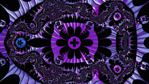 A purple and black background with a flower pattern