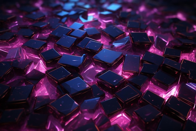 暗い部屋で紫と黒の立方体とピンクのライトの生成 ai